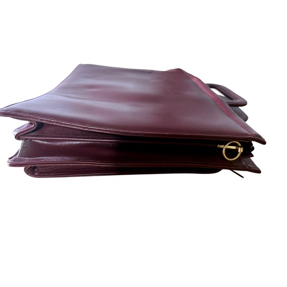 Vintage 80s Burgundy Leather Multi Compartment Briefcase Professional Laptop Bag - Picture 8 of 9